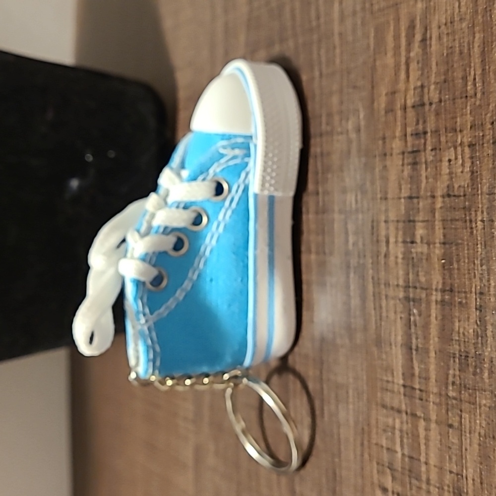 Blue Canvas‎ Sneaker Keychain, Miniature Shoe Keyring, Novelty Accessory